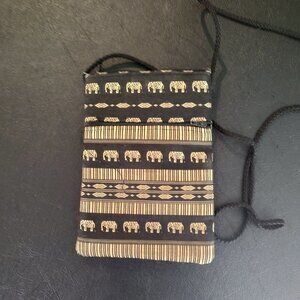 Elephant Sling/Cross Body Two Pocket Black And Gold Bag
